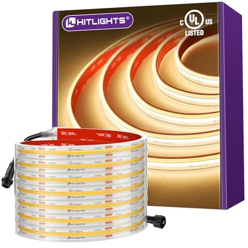 Outdoor COB LED Strip Lights Waterproof 3000K, 16.4ft IP67 24V Tape Light Warm White High Density, 2560 LEDs, 305 LM/FT, CRI 90+, Lighting for Backyard, Garden, UL Listed (Power Source Not Included)
