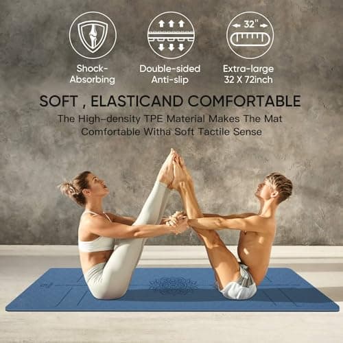 Yoga Mat Non Slip TPE Thick Yoga Mat with Alignment Mark, Large Size 72"L x 32"W x 0.32"Th or 0.24"Th, Anti-Tear Exercise & Fitness Mat for Yoga, Pilates & Floor Workouts (Blue Black, Thickness-8mm) 7