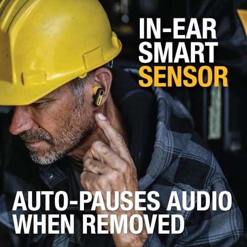 DEWALT Heavy Duty True Wireless Ear Buds, Bluetooth Headphones with Type C Charging Case Included, Over 37 Hours of Battery Life, Easy Setup for iPhone, Perfect for Jobsite, Outdoor Work, Yellow 6