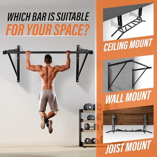 Yes4All Heavy Duty Wall Mounted Pull Up Bar – Multi-Grip Pull Ups / Pull Up Bar Ceiling Mount / Joist Mount for Home Gym 7