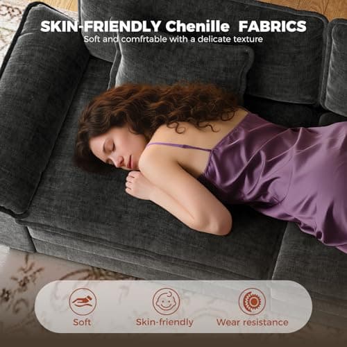 CDCASA 154" Oversized Modular Sectional Sofa, Comfy U-Shaped Cloud Couch w/ 3 Ottoman, 7-Seater Chenille Deep Seat Modern Sofa Couch for Living Room, Bedroom, Apartment, Office, Black 7