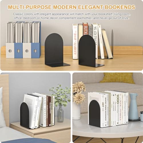 ALOTCHE Bookend 6 Pieces, Metal Round Bookends for Shelves, Book Ends to Hold Books for Desk, Book Stopper for Home Office 7