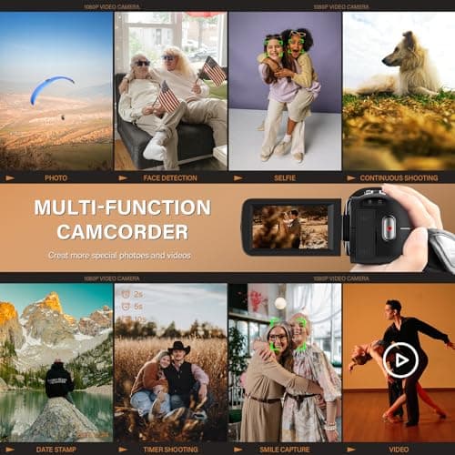 SIRMEUE Video Camera Camcorder, Full HD 1080P Camcorder 48MP 16X Digital Video Camera for YouTube, 3.0 Inch IPS Screen Vlogging Camera Recorder with 32GB Card, Remote Control, and Battery, Black 6