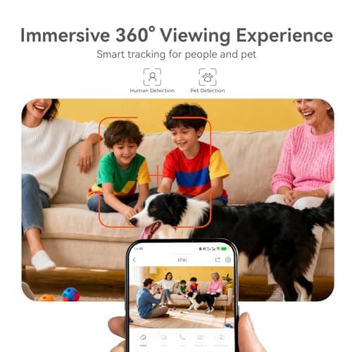xpai 4K Security Camera,Industry's First with Built-in Storage No Monthly Fees,Indoor Camera Wireless,Baby/Pet/Dog Camera with Phone APP,360° Pan-Tilt Wireless Indoor Cam,Cry Detection,2-Way Audio 5