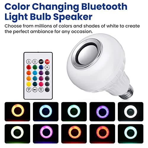 JETENCN LED Light Bulb Bluetooth Speaker with Remote Control and APP, White+Color Changing - Works with E26 Base Fixture - Perfect Lamp for Home, Party, Bedroom, Indoor Floodlight Bulb 2