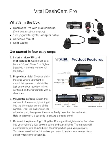 Vital Dashcam Pro 2026 Dash Cam Front and Rear Camera for Cars Dual Car Camera with Night Vision, G-Sensor 24/7 Parking Surveillance, Loop Recording, Wide Angle Easy Setup Vital Dash Cam Pro 2026 FHD 5