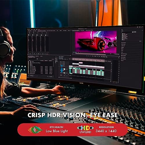Viotek GNV34DBE4 34 Inch UWQHD 144Hz Curved Gaming Monitor | Ultra-Wide 21:9 3440x1440p, 1ms MPRT, 4000:1 Contrast, 140% sRGB, HDR, FreeSync & G-Sync Ready, PIP/PBP 5