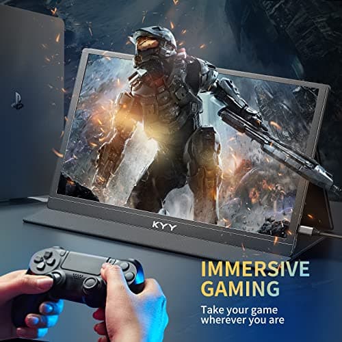 KYY 4K Portable Monitor 15.6'' 3840x2160 UHD USB-C, 100% Adobe RGB, 400cd/㎡, IPS Computer Gaming Display HDR Travel Monitor w/Speakers & Smart Cover for Laptop Xbox PS5 Switch PC Phone 5