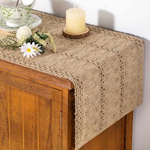 Socomi Boho Table Runner Easter Spring Farmhouse Burlap Jute Bamboo Rustic Dining Kitchen Centerpiece Decor Small Macrame Woven Coffee Table Runner for Dresser Scarf Home Decor 12x72 inch