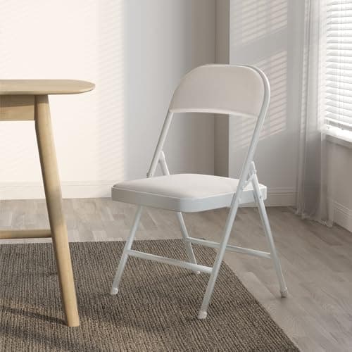 Nazhura 4 Pack Folding Chairs with Padded Cushion and Back, Khaki Metal Chairs with Comfortable Cushion and Durable Steel Frame for Home and Office, for Indoor and Outdoor Events (White, 4 Pack) 6