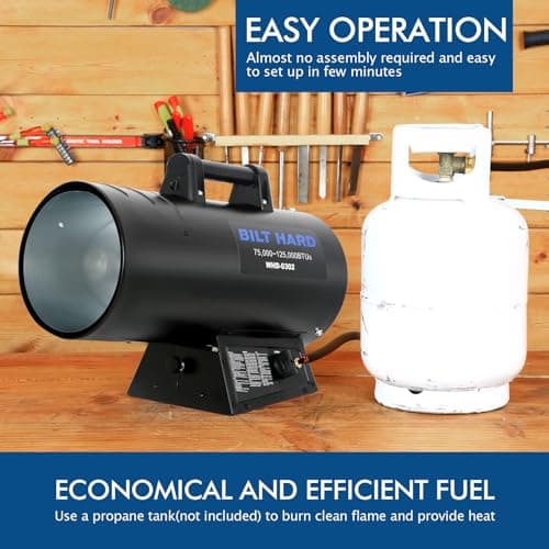 BILT HARD 125,000 BTU Forced Air Propane Heater, Adjustable Liquid Propane Torpedo Heater for Garage, Jobsite, and Construction Sites, CSA Listed 6