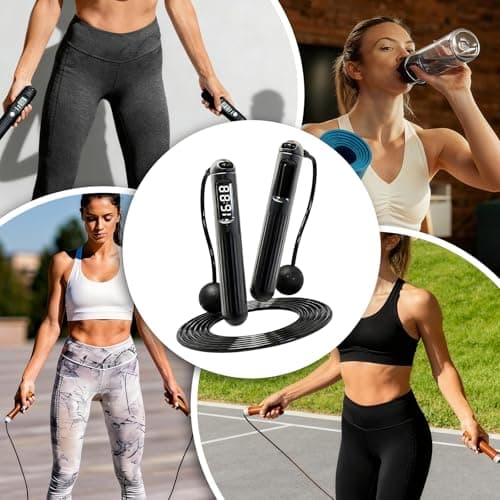 Smart Jump Rope,Cordless Jump Rope with LCD Display Counter,APP Data Analysis,Cordless Ball Counterweight Skipping Rope,Suitable for Women, Men, all Age Groups Adjustable Skipping Rope (Black) 6