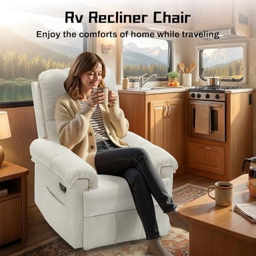 Korser Recliner Chair, Swivel Rocker Recliner Chair for Adults, Small Recliners for Small Spaces, Upholstered Manual Recliner with Side Pockets, Nursery Rocking Chair for Living Room, Chenille, Beige 9