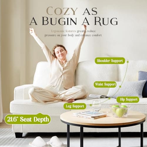 Zelimon Couches for Living Room, 82” Spacious Deep Seat Sofa for Living Room/Bedroom/Office/Apartment, Sofa Bed for Small Spaces, Detachable Futon Couch Cover, Easy to Install, Beige Teddy Fleece 7