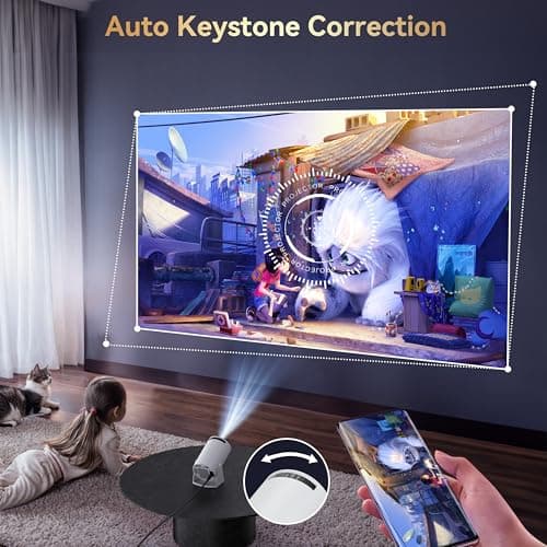 Mini Projector with Wifi and Bluetooth 210°Rotatable Portable Smart Projector Built-in Android TV 11.0 1080P Support Short Throw Outdoor Auto Keystone 150'' Screen Home Theater Projector for Phone/PC 6