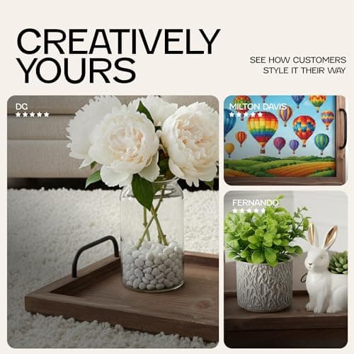 Besti Rustic Vintage Food Serving Trays (Set of 2) | Nesting Wooden Board with Metal Handles | Stylish Farmhouse Decor Serving Platters | Large: 15 x2 x11 - Small: 13 x2 x9 inches (Rustic Burnt) 8