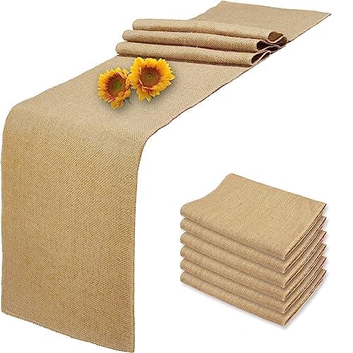 6 Pack Natural Burlap Table Runners,12 x 72 Inch Rustic Jute Table Runner and Placemats Bulk for Western Wedding Table Decorations,Farmhouse Style Party,Holiday,Kitchen Coffee Table Decor Cover