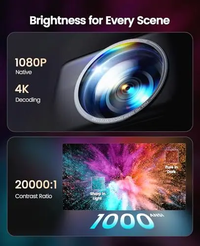 [Built-in Official App/4K Support/Compact]Smart-Projector with WiFi6 and Bluetooth, Outdoor Movie Projector & DoIby , Compatible with YouTube/PrimeVideo, AI Auto Focus, Portable Home Proyector 5