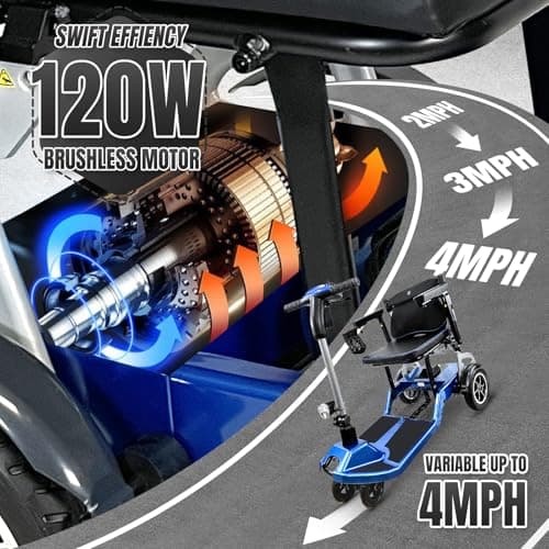 ZiiLIF R3b-Mobility Scooters for Seniors Adults Ultra Lightweight 37.5 Ibs Electric Powered Folding 4 Wheel Mobility Scooter with Cup Holder, Compact & Convenient for Travel Airline Approved, Blue 5