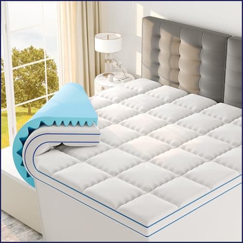 Sleep Lab 4 Inch Memory Foam Mattress Topper - King Size - Cooling Gel Memory Foam, Ultrasoft Support + 1 Inch Fluffy Pillow Top