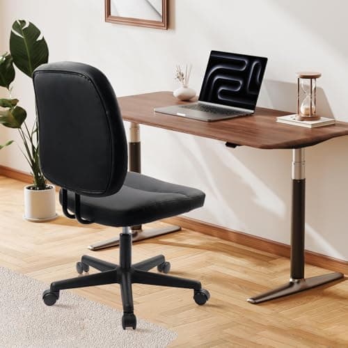 CLATINA Armless Home Office Chair, Small PU Leather Ergonomic Low Back Desk Chair with Lumbar Support and Wheels, Adjustable Height 360° Swivel Rolling Computer Task Chair, Black 6