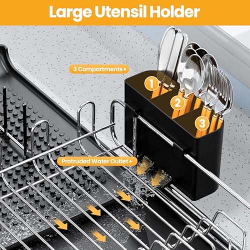 TOOLF Expandable Dish Rack, Dish Drying Rack for Kitchen Counter, Foldable Dish Dryer Rack, Stainless Steel Dish Drainer Racks with Cutlery Holder, Collapsible Dish Drying Racks Large Size,Black 6