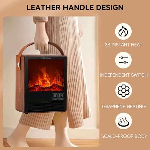Portable Electric Fireplace Heater for Indoor Use,Fake Fireplace Space Heaters 1500W High Power,Small Fireplace with Realistic 3D Flame Effect,Mini Heater with Overheat and Tilt Protection 3