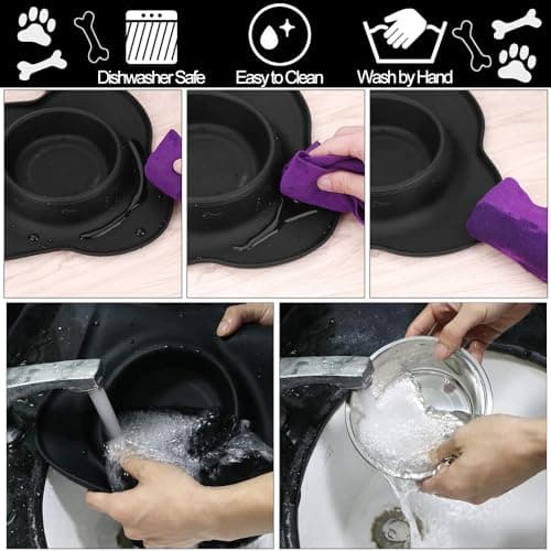 AsFrost Dog Food Bowls Stainless Steel & Water Dish with No-Spill and Non-Skid, Feeder Bowls with Dog Food Dish for Small Medium Large Size,Dogs,Cats,Puppy Pets, Black, 12oz 6