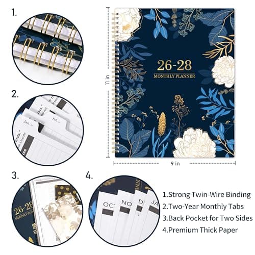 2026-2028 Monthly Planner - 2 Year Monthly Planner/Calendar 2026-2028, July 2026 - June 2028, 11" x 9", 24 Monthly Planner with Tabs, Back Pocket, Holidays, Twin-Wire Binding, Note Pages 5