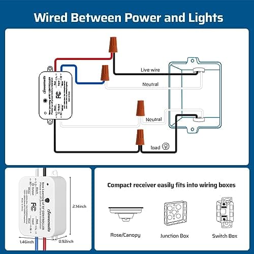 DEWENWILS Wireless Remote Light Switch, Expandable Wireless Wall Switch Kit, No Wiring, No WiFi, 100 Ft RF Range, Programmable, Remote Control Light Fixture for Lamps, Ceiling Lights, Fans 6