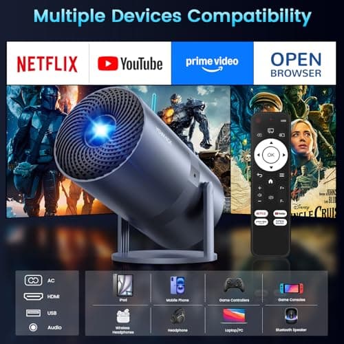 [Netflix Officially/800 ANSI/]Mini Projector with WiFi and Bluetooth - 1080P 4K Support Portable Outdoor Projector,YOWHICK 270°Smart Projector for Movie Night/Ceiling /Home Theater 9