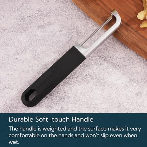 KITCHENDAO Swivel Vegetable Potato Peeler for Kitchen -Durable Japanese 420J2 Stainless Steel Sharp Dual Blade- Built-in Eye Remover, Ergonomic Soft-touch Handle - Dishwasher Safe-Black 5