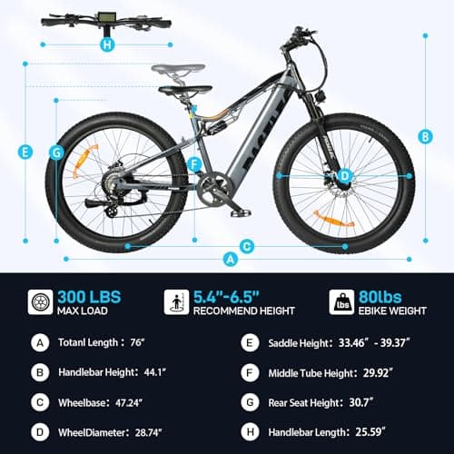 PASELEC Electric Bike for Adults, 27.5''*3.0 City Mountain Ebike with Peak 1000W 35MPH Brushless Motor, 768Wh Removable Battery, Up to 70 Miles Range 8-Speed &Dual Hydraulic Suspension Shock Absorber 8