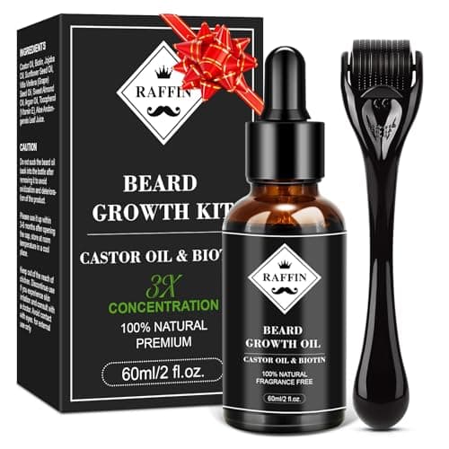 Beard Growth Kit, Upgraded Beard Growth Oil (2Oz) w/3 X Thickening Biotin & Castor Oil for Spot/Patchy Beard, Achieve Fuller, Thicker & Healthier Beards, Birthday Gifts for Men Him Boyfriend Husband