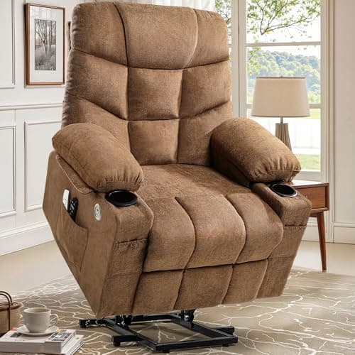 YITAHOME Power Lift Recliner Chair for Elderly with Vibration Massage and Lumbar Heating, Electric Lift Recliner Single Sofa with Side Pocket, Two Cup Holders and USB Charge Port for Living Room,Brown