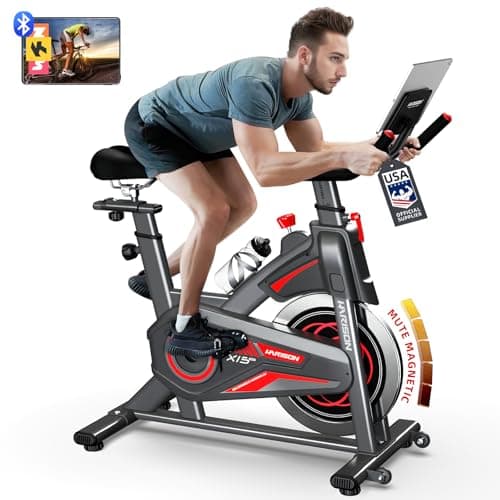 HARISON Exercise Bike, Stationary Bike for Home 380 lb Weight Capacity, Magnetic Workout Bike with Bluetooth App, Brake Pad Indoor Cycling Bike with Tablet Mount & Comfortable Seat Cushion