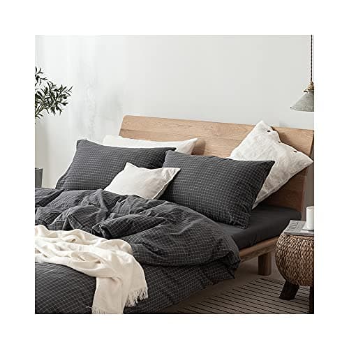 F.Y.Dreams 100% Washed Cotton Duvet Cover for Weighted Blanket 60x80 inches with 16 Ties, Zipper on Long Side/Gray Grid/Just Duvet Cover 6