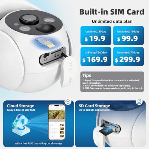 GLEEMALL 4G LTE Cellular Security Cameras Solar Powered No WiFi Security Camera Outdoor Wireless Built-in SIM Card 2K Color Night Vision 360° View Motion Detection 2-Way Audio 2 Packs White 6