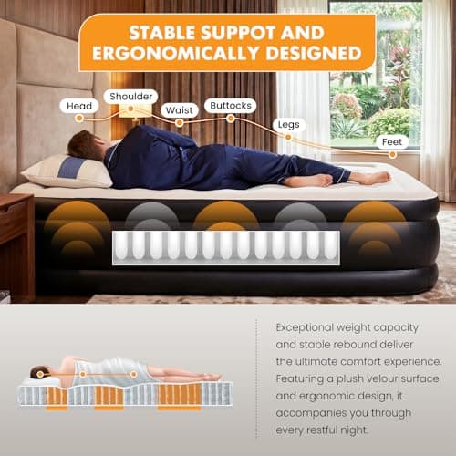 NEWBULIG 18 Inch Twin Air Mattress with Built-in High Capacity Pump - Inflatable Air Bed for Home, Camping & Guest, Double Height, Non-Slip Bottom, Portable Blow Up Mattress 660 lbs Weight Capacity 7