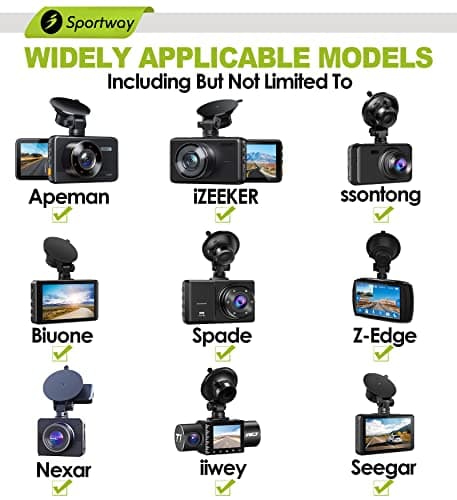 Sportway S504 Suction Cup Dash Cam Mount Holder (5th Gen) with 4pcs 360 Rotating Joints for Apeman Ssontong Biuone iZEEKER HaHoco and Most Other Car Dash Cameras 5