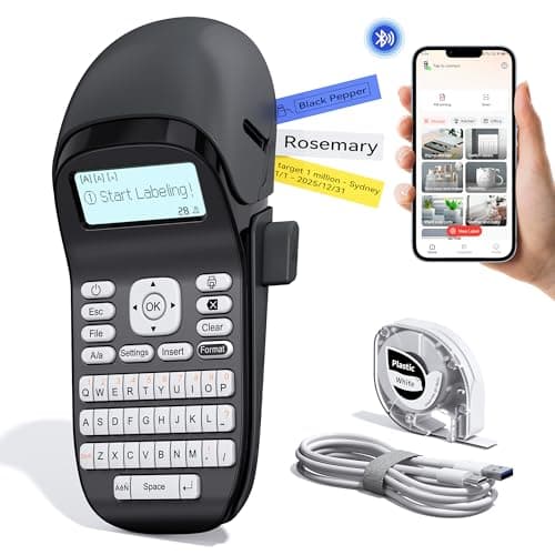 Bluetooth Label Maker Machine with-Tape, Label Maker with Keyboard Multiple Fonts & Icons, LT12 Rechargeable Labeler Portable Handheld Label Makers Waterproof-Labels for Home Kitchen Office School