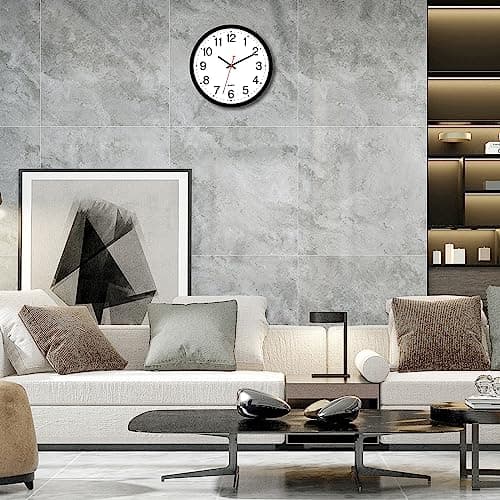 Foxtop Black Wall Clock Silent Non-Ticking 12 Inch Quartz Battery Operated Round Analog Wall Clock for Classroom School Office Living Room Bedroom Home 6