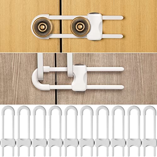 Jetec 10 Pieces Cabinet Locks for Babies, U-Shaped Proofing Drawers Safety Child Locks Adjustable, Easy to Use Childproof Latch for Knob Handle on Kitchen Door Storage Cupboard Closet (White)