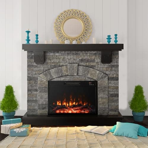 Cloud Mountain 45 Inch Electric Fireplace with Mantel, Tall Fire Place Heater Freestanding with Remote Control Timer LED Flame for Living Room Bedroom, Gray