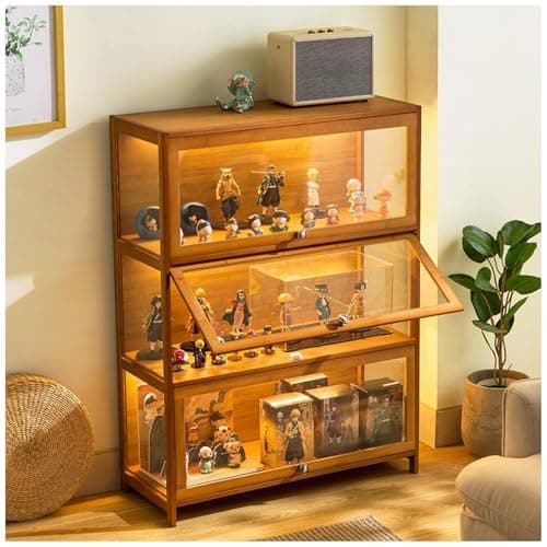 Paulist Small Curio Cabinets Curio Display Cabinet with Acrylic Doors, 3 Tier 4 Tier Showcase &Display Shelf for Figures, Toys, Books, Bookcase for Office, Playroom, Living Room,Brown,80x32x106cm