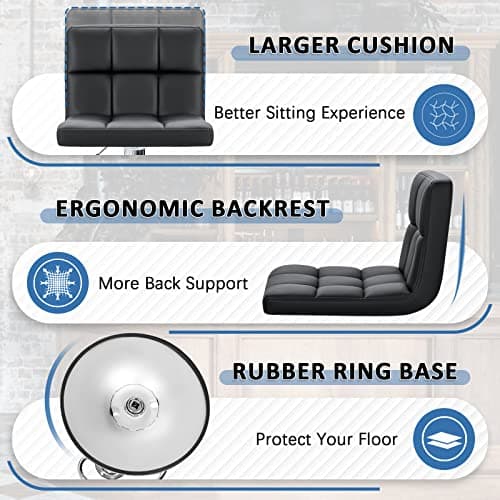 Homall Bar Stools Modern PU Leather Adjustable Swivel Barstools, Armless Hydraulic Kitchen Counter Bar Stool Extra Height Square Island Barstool with Back Set of 2 (Leather, Black) 5