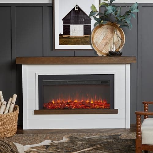 Real Flame Bernice 67" Landscape Electric Fireplace with Mantel for Living Room or Bedroom, Replaceable Fireplace Insert Heater, Realistic Log and Flame Effect, Remote Control, White 5