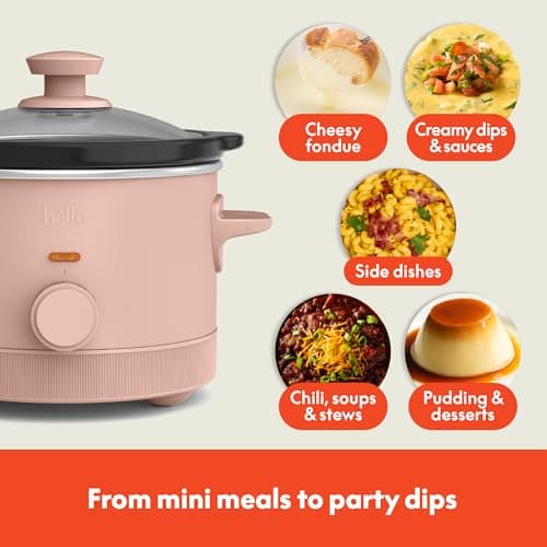 bella 1.5 Qt Slow Cooker with 3 Heat Manual Control, Ceramic Nonstick Coating, Dishwasher Safe Stoneware Pot and Tempered Glass Lid, Tangle Free Cord Wrap & Cool Touch Handles, Blossom 6