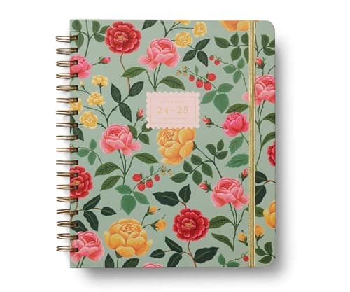 RIFLE PAPER CO. 2025 17-Month Academic Hardcover Spiral Planner | Weekly and Monthly Pages, Inspirational Quotes, Sticker Sheets, Illustrated Pocket Folder (10" x 8.5"), Roses