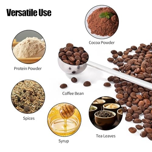 18/8 Stainless Steel Coffee Scoop, Doosu Food-Grade Metal Measuring Spoon with 6.9in Long Handle, Tablespoon Scooper for Coffee Beans, Ground Coffee, Espresso, Protein Powders, Tea, Sugar (2 Tbsp) 9